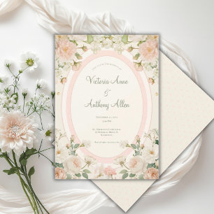 Peach Floral Peonies Elegant Wedding  Invitation