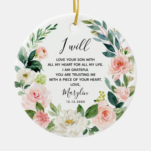Peach Floral Personalised Mother of the Groom Ceramic Ornament