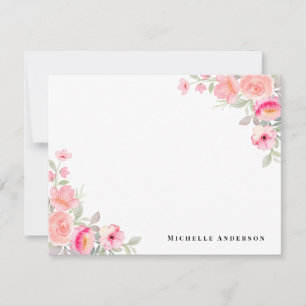 Peach Floral Personalized Name Note Card