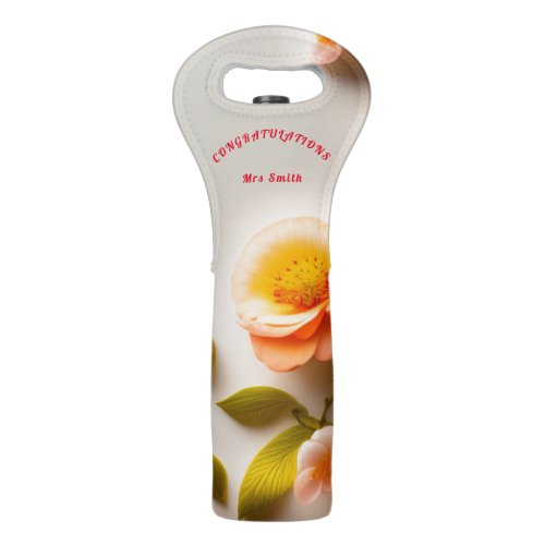 Peach Floral Personalized Wine Bag