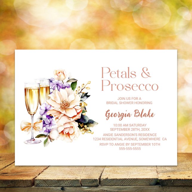 Peach Floral Petals and Prosecco Bridal Shower Invitation (Creator Uploaded)