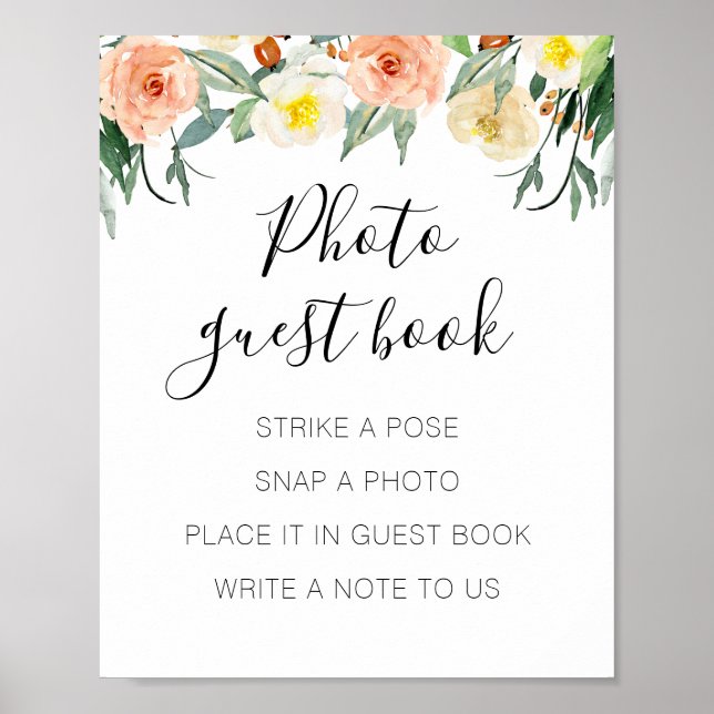 Peach Floral Photo Guest Book Wedding Sign (Front)