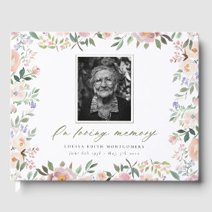 Peach Floral Photo Memorial Guest Book