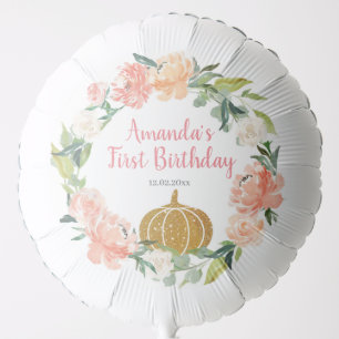 Peach Floral Pumpkin Birthday Balloon