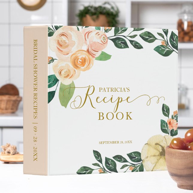 Peach Floral Pumpkin Bridal Shower Recipe Book 3 Ring Binder (Creator Uploaded)