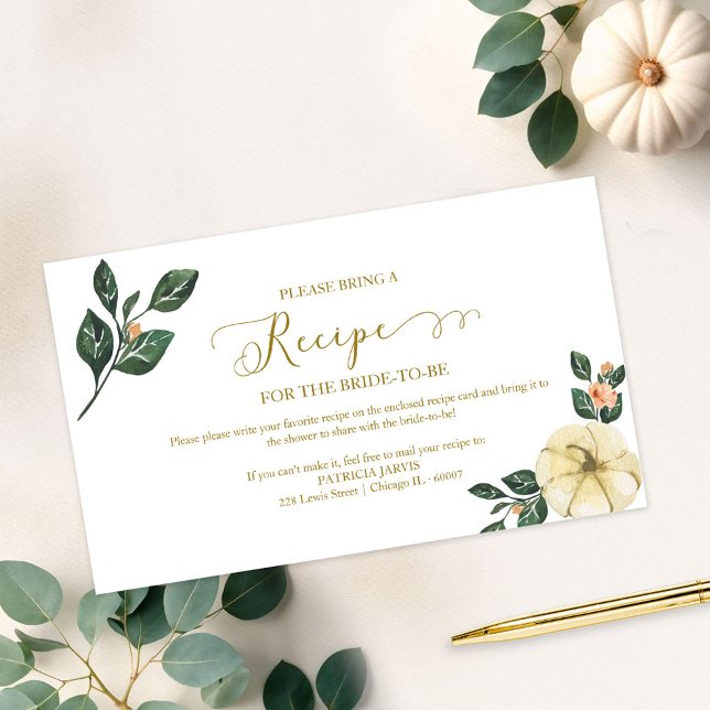 Peach Floral Pumpkin Bridal Shower Recipe Request Enclosure Card (Creator Uploaded)