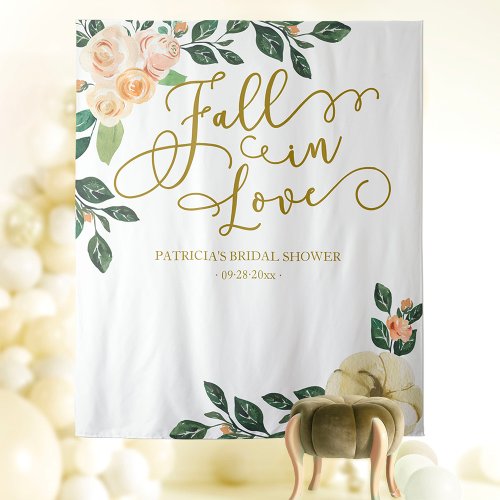 Peach Floral Pumpkin Fall Bridal Shower Backdrop