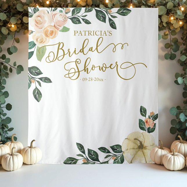 Peach Floral Pumpkin Fall Bridal Shower Backdrop (Creator Uploaded)