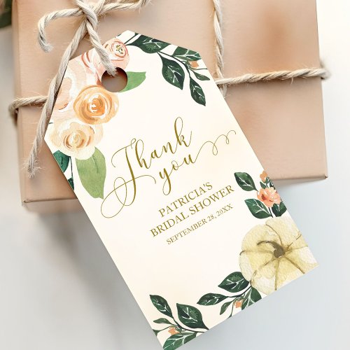 Peach Floral Pumpkin Fall Bridal Shower Favor Gift Tags