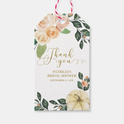 Peach Floral Pumpkin Fall Bridal Shower Favor Gift Tags