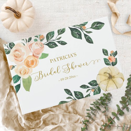 Peach Floral Pumpkin Fall Bridal Shower Guest Book