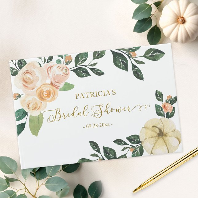 Peach Floral Pumpkin Fall Bridal Shower Guest Book (Creator Uploaded)