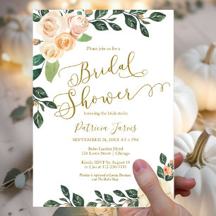 Peach Floral Pumpkin Fall Bridal Shower Invitation