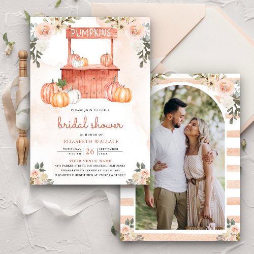 Peach Floral Pumpkin Market Photo Bridal Shower Invitation