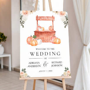 Peach Floral Pumpkin Market Wedding Welcome Sign