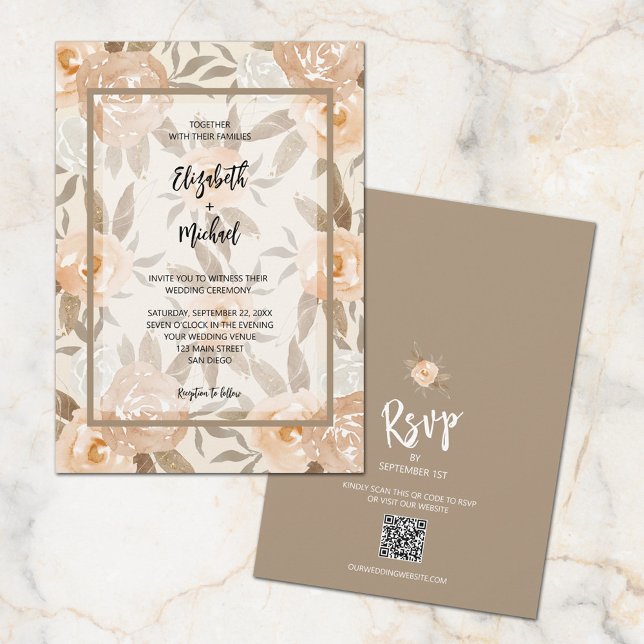 Peach Floral QR Code Wedding Invitation (Creator Uploaded)