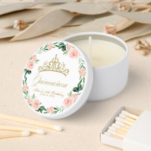 Peach Floral Quinceañera Tiara Mini Candle Favors