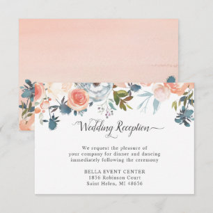 Peach Floral Reception Details Card