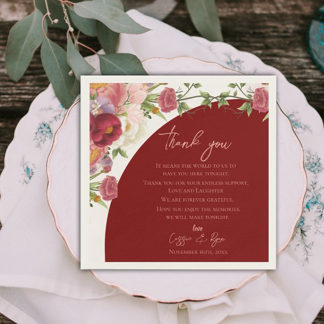 Peach Floral Red Arch Wedding Thank you Message Napkins (Peach Floral Red Arch Wedding Thank you Message Napkins)