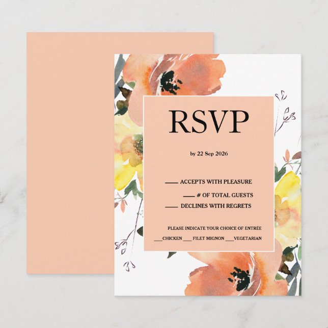 Peach Floral Response Card RSVP (Front/Back)