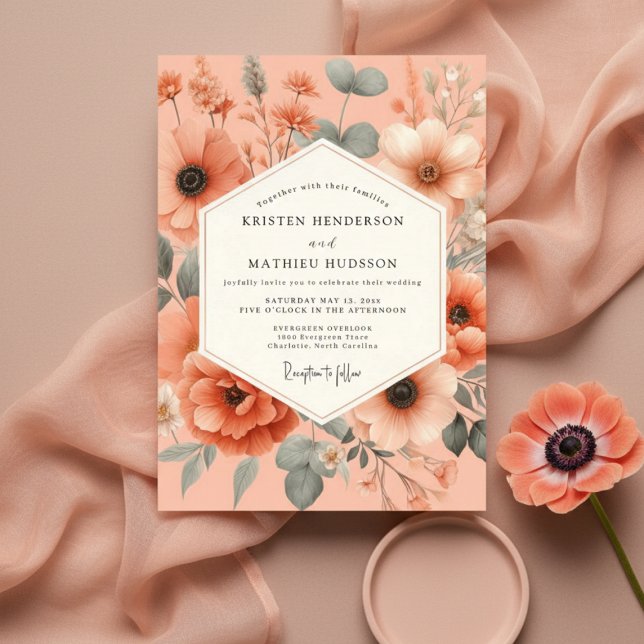 Peach Floral Romance Wedding Invitation (Creator Uploaded)