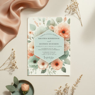 Peach Floral Romance Wedding Invitation