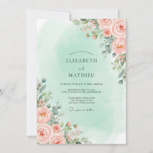 Peach Floral Romantic Wedding Invitation
