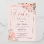 Peach floral rose gold script bridal shower foil invitation (Front)