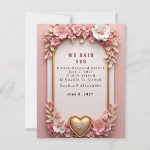 Peach Floral Rose Gold Wedding Collection RSVP C Card