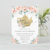 Peach Floral Rose Greenery Bridal Shower Tea Party Invitation (Standing Front)