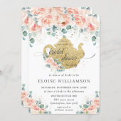 Peach Floral Rose Greenery Bridal Shower Tea Party Invitation (Front/Back)