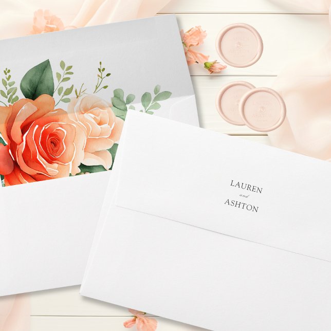 Peach Floral Rose Personalized Wedding Envelope (Creator Uploaded)