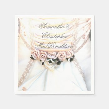 Peach Floral  Roses And Wedding Dress Napkins by personalized_wedding at Zazzle