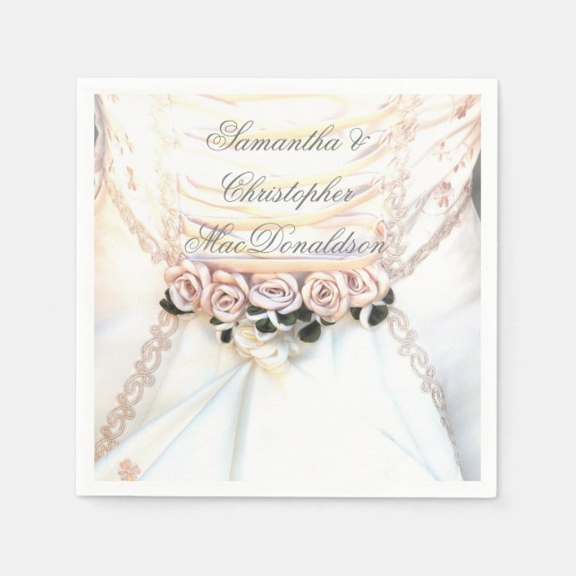 Peach floral  roses and wedding dress napkins (Front)