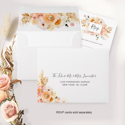 Peach Floral RSVP with Return Address White Envelope