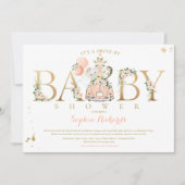 Peach Floral Safari Animals Drive By Baby Shower Invitation (Front)