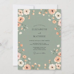 Peach Floral Sage Wedding Invitation