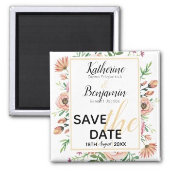 Peach Floral Save The Date Magnet by capturedbyKC at Zazzle