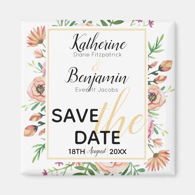 Peach Floral Save The Date Magnet (Front)
