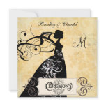 Peach Floral Silhouette Bride Wedding Invite