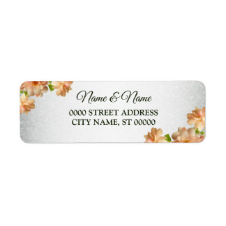 Peach Floral Silver Glitter Wedding Return Address Label