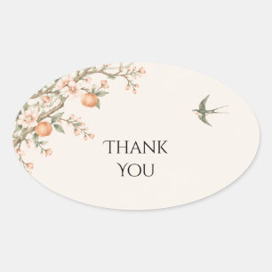 Peach Floral Songbird Wedding Sticker