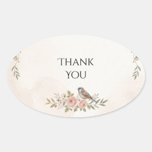 Peach Floral Songbird Wedding Thank You Sticker