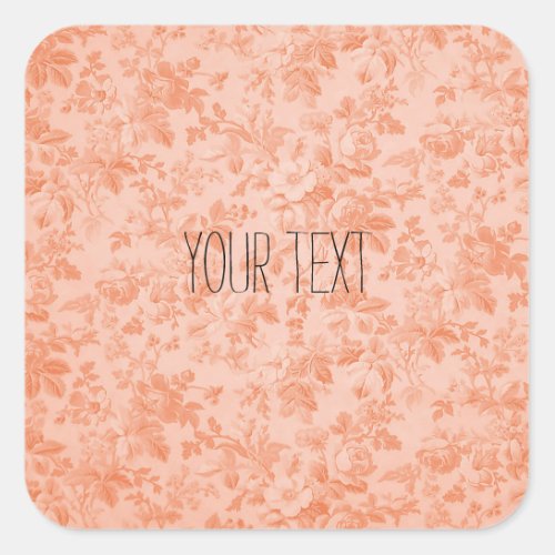 Peach Floral Square Sticker