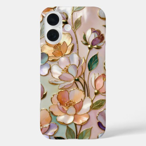 Peach Floral Stained Glass Phone Case Elegant