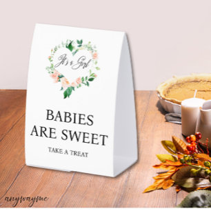 Peach Floral Sweets Baby Shower Paper Table Tent