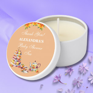 Peach Floral Tea Party Baby Shower Mini Candle Favors