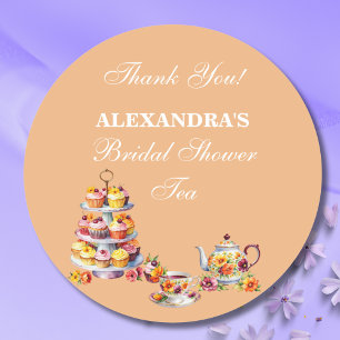 Peach Floral Tea Party Bridal Shower Favor  Classic Round Sticker