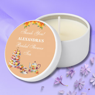 Peach Floral Tea Party Bridal Shower Favor Mini Candle Favors