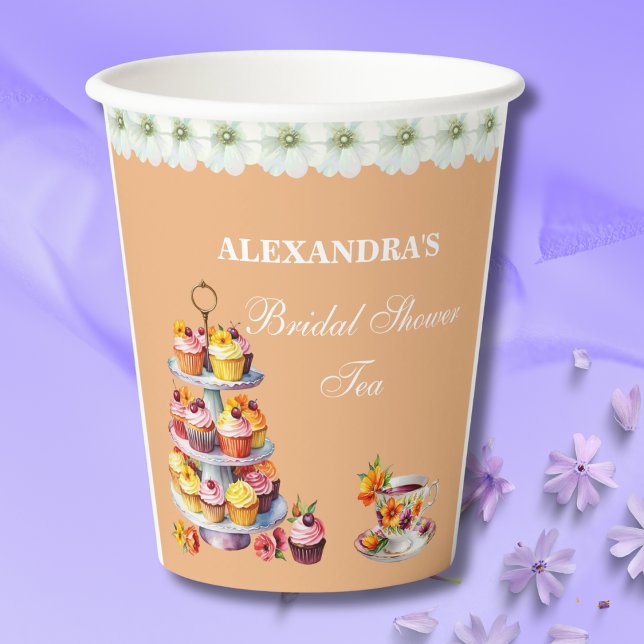 Peach Floral Tea Party Bridal Shower Paper  Paper Cups (Creator Uploaded)